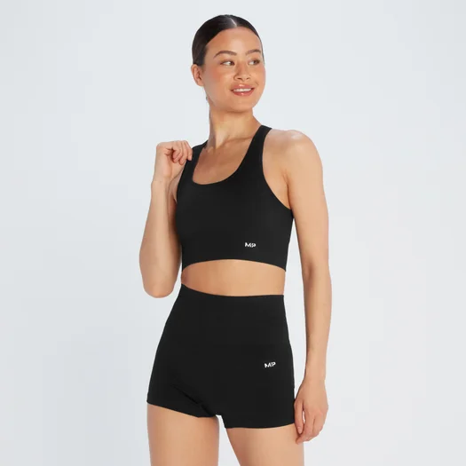 MP Women's Shape Seamless Cross Strap Sports Bra - Black - XS