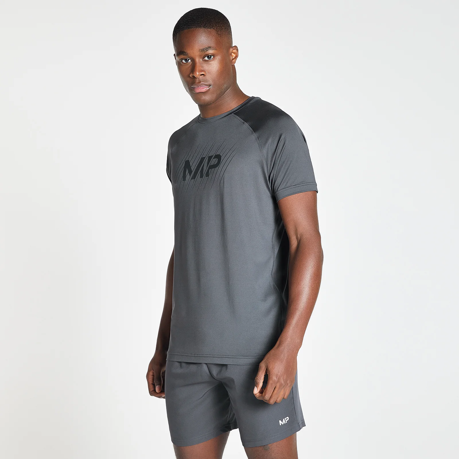 MP Men's Linear Line Graphic Essentials Training Short Sleeve T-Shirt - Gun Metal - XXS Image 1