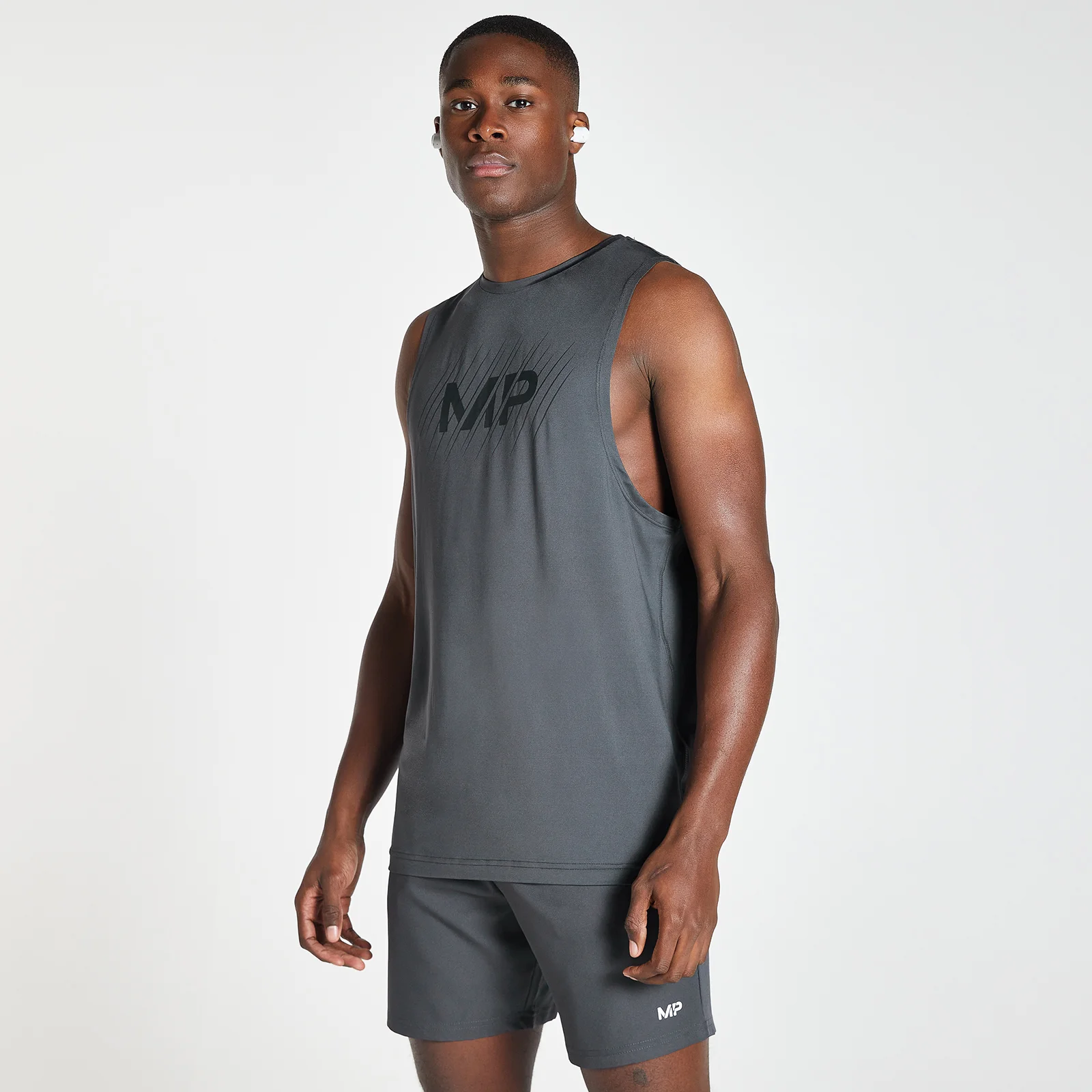MP Men's Linear Line Graphic Essentials Training Tank Top - Gun Metal - S Image 1