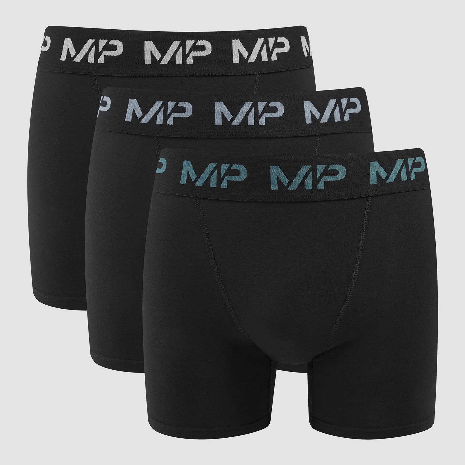 MP Men's Coloured Logo Boxers (3 Pack) Black/Smoke Blue/Pebble Blue/Dusk Grey - XXS Image 1