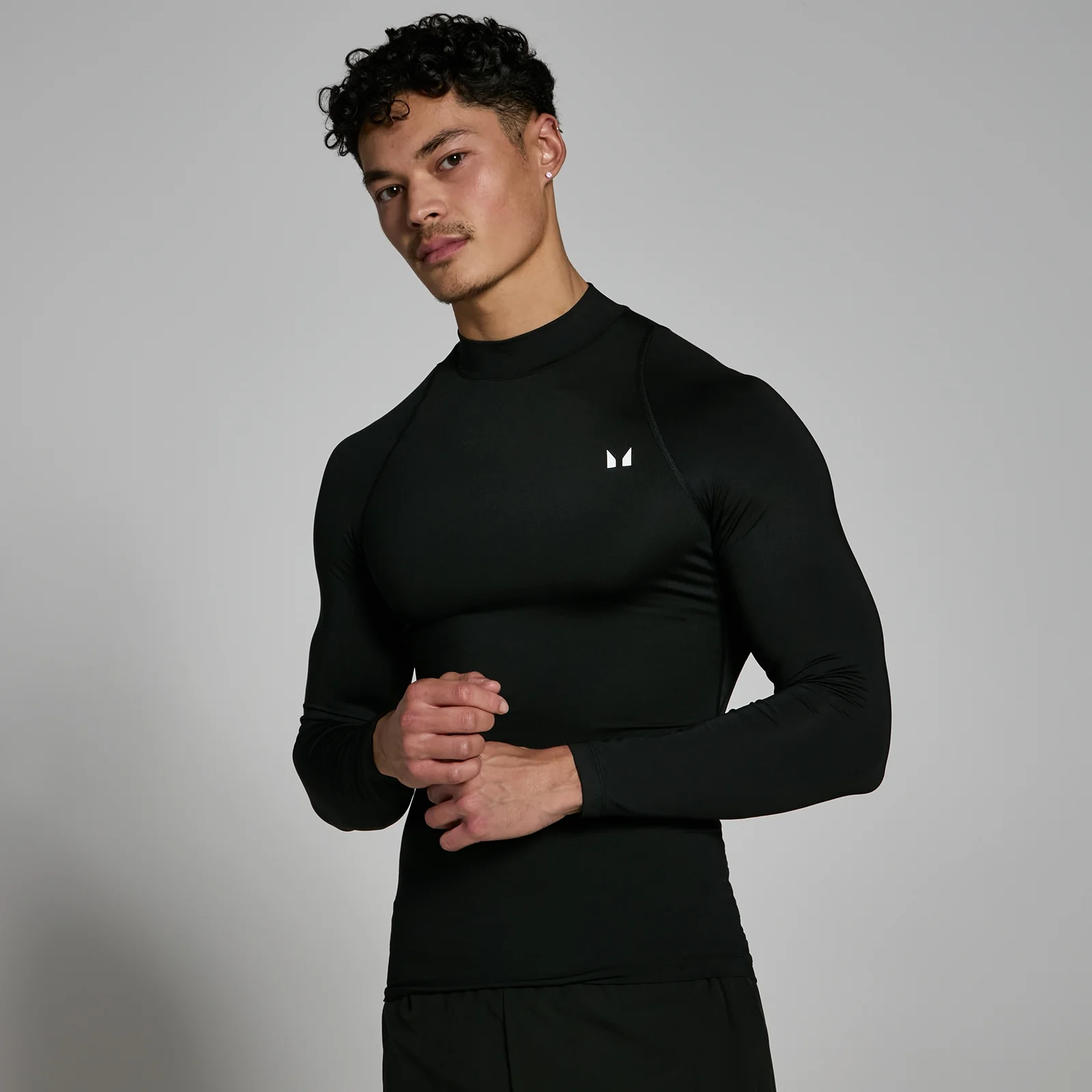 Men's Training High Neck Long Sleeve Baselayer - Black - S Image 1