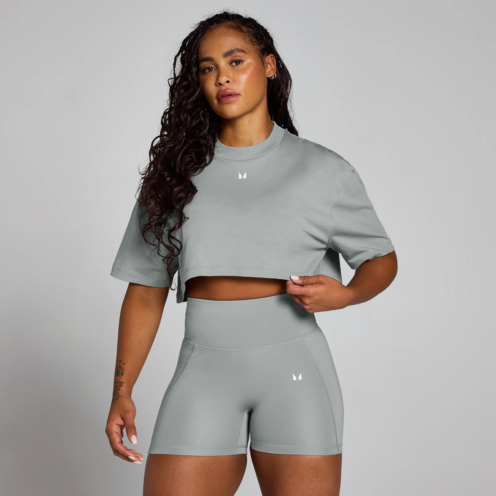 MP Women's Origin Super Crop Graphic T-Shirt - Fossil Grey - L Image 1