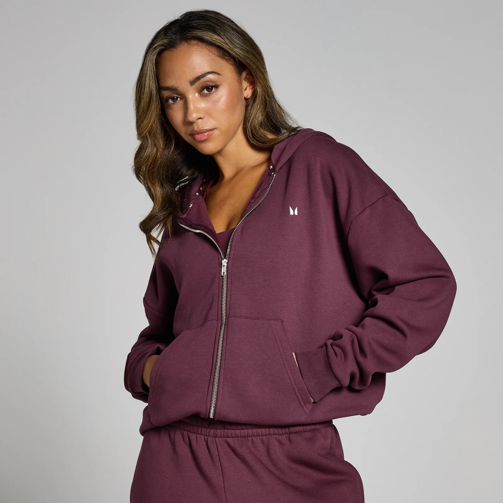 MP Women's Basics Zip Through Hoodie - Deep Berry - S Image 1