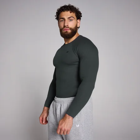 MP Men's Origin Ribbed Muscle Fit Long Sleeve Top - Washed Black