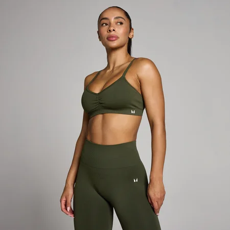 MP Women's Tempo Seamless Ruched Front Sports Bra - Forest Green