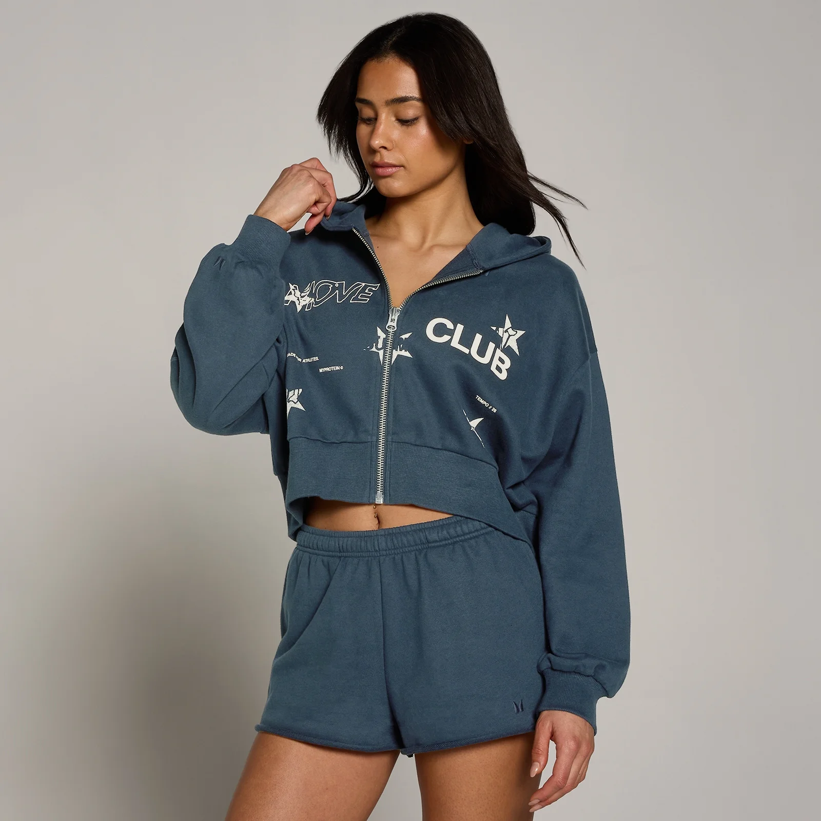 MP Women's Move Club Graphic Lightweight Loopback Zip Through Hoodie - Faded Blue - M Image 1
