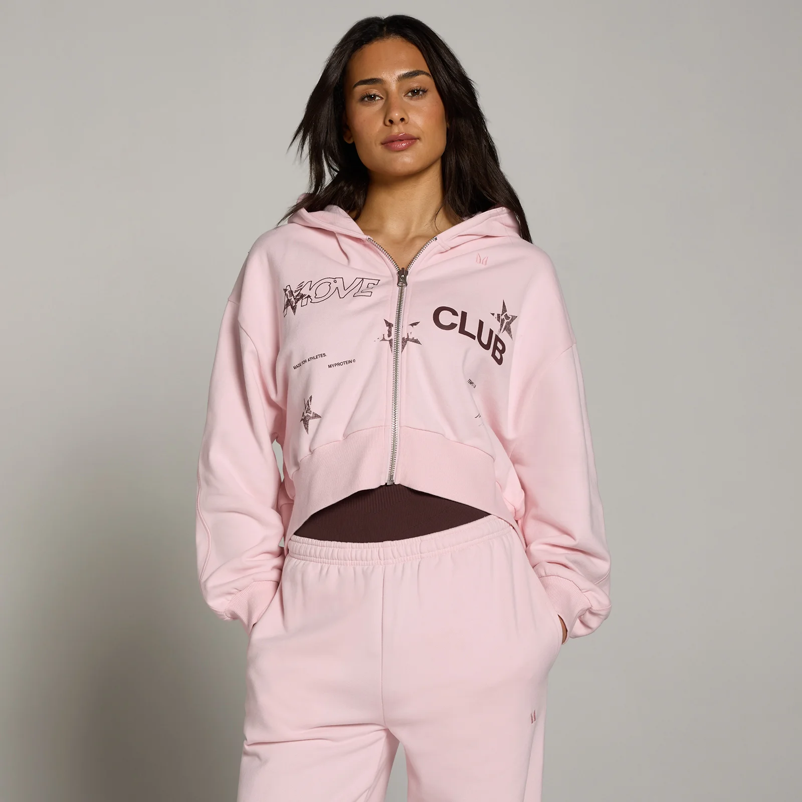 MP Women's Move Club Graphic Lightweight Loopback Zip Through Hoodie - Blush - S Image 1