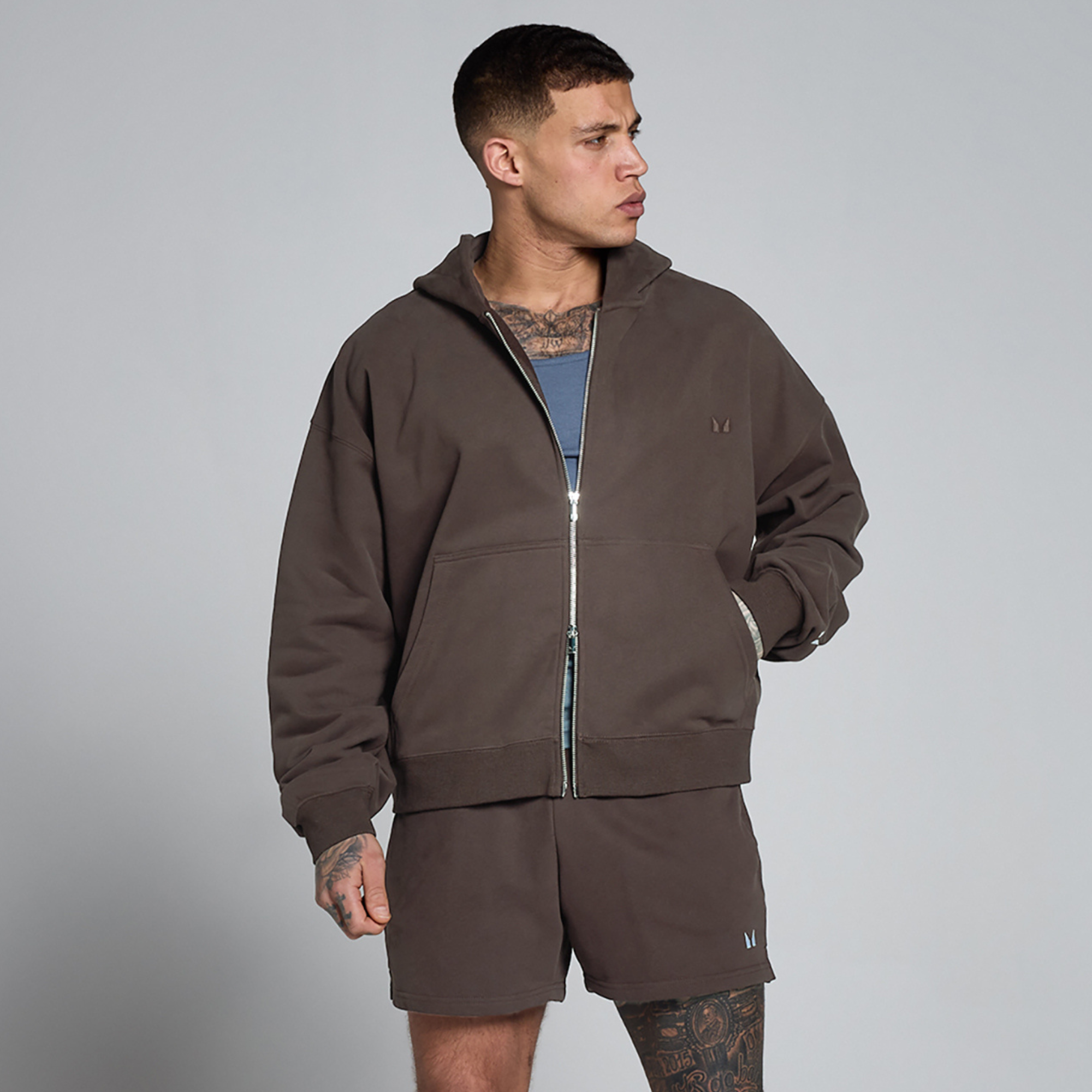 MP Men's Lift Oversized Loopback 2 Way Zip Hoodie - Chocolate - L Image 1
