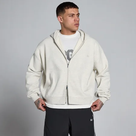 MP Men's Lift Oversized Loopback 2 Way Zip Hoodie - Creamy Grey Marl