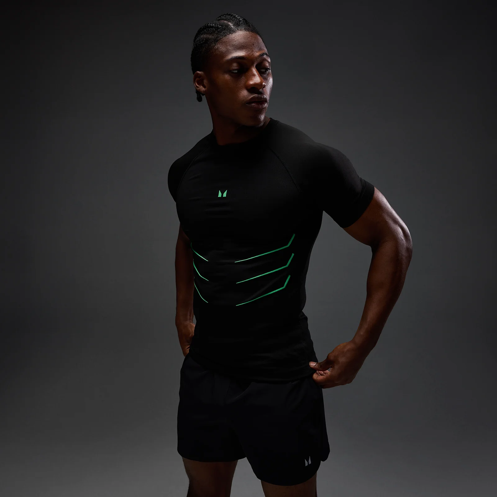 MP Men's Hero Muscle Fit Seamless T-Shirt - Washed Black/Alpha Green - XS Image 1