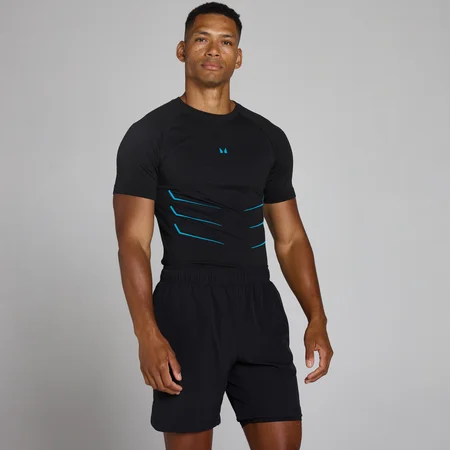Lift Muscle Fit Seamless T-Shirt - Washed Black/Power Blue
