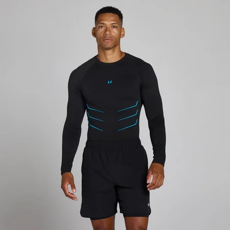Lift Muscle Fit Seamless Long Sleeve Top - Washed Black/Power Blue