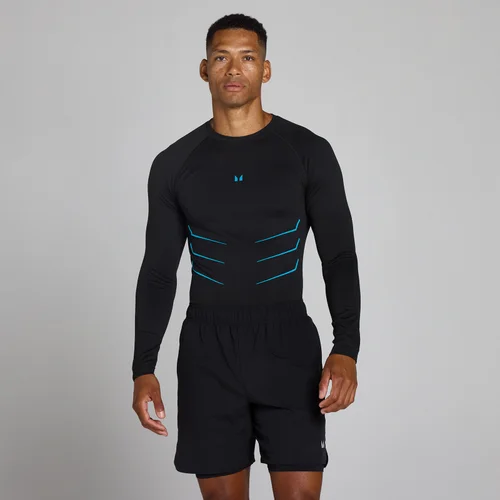Lift Muscle Fit Seamless Long Sleeve Top - Washed Black/Power Blue