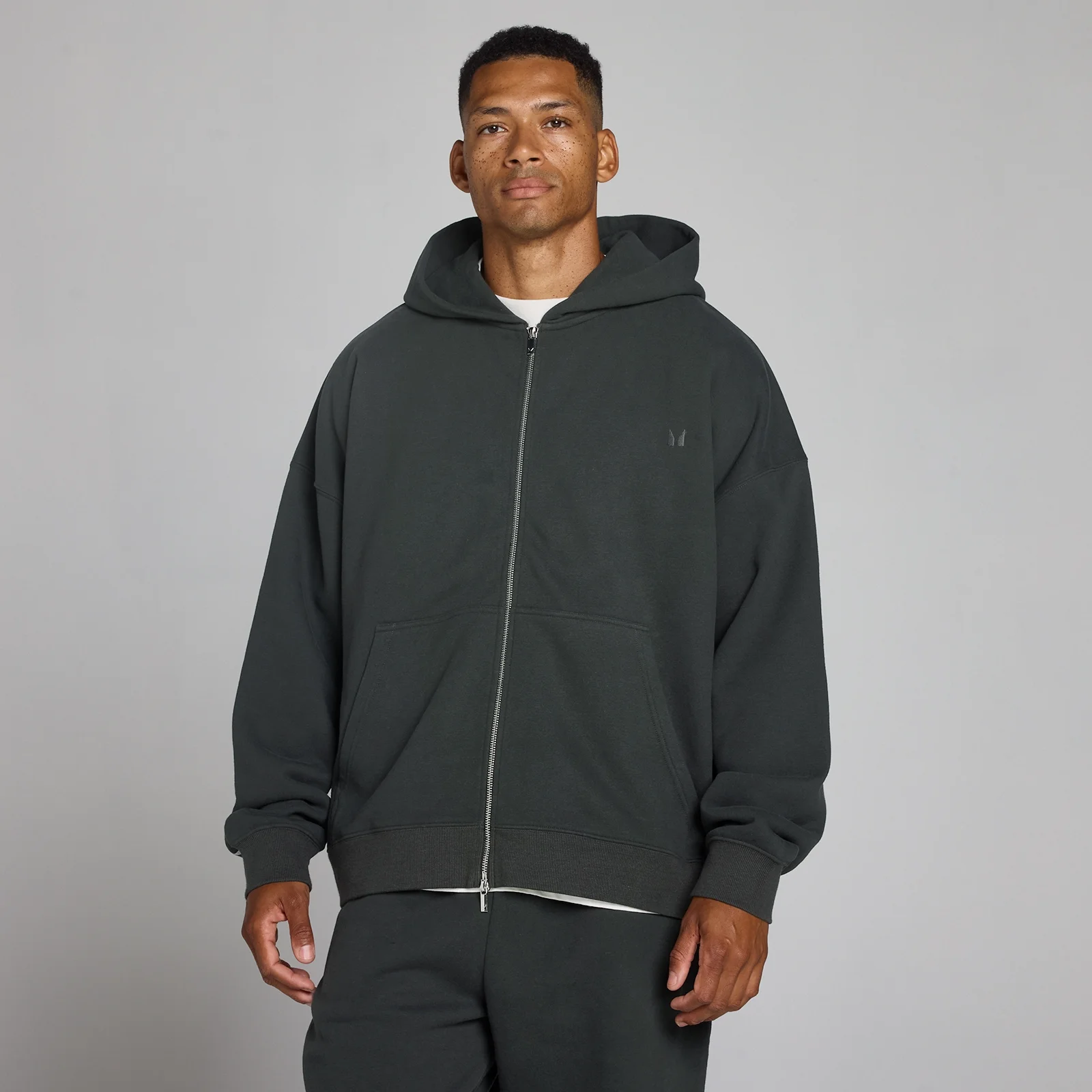 MP Men's Oversized Loopback 2 Way Zip Hoodie - Washed Black - M Image 1
