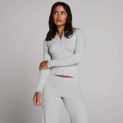 MP Women's Ribbed Button Down Top - Grey Marl