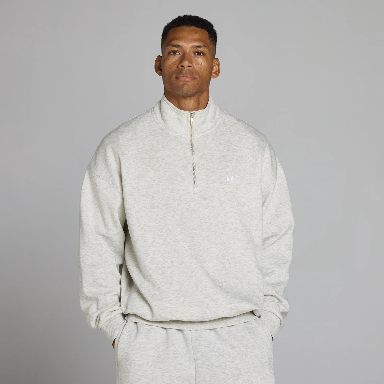 MP Men's Rest Day Oversized 1/4 Zip - Light Grey Marl - M Image 1