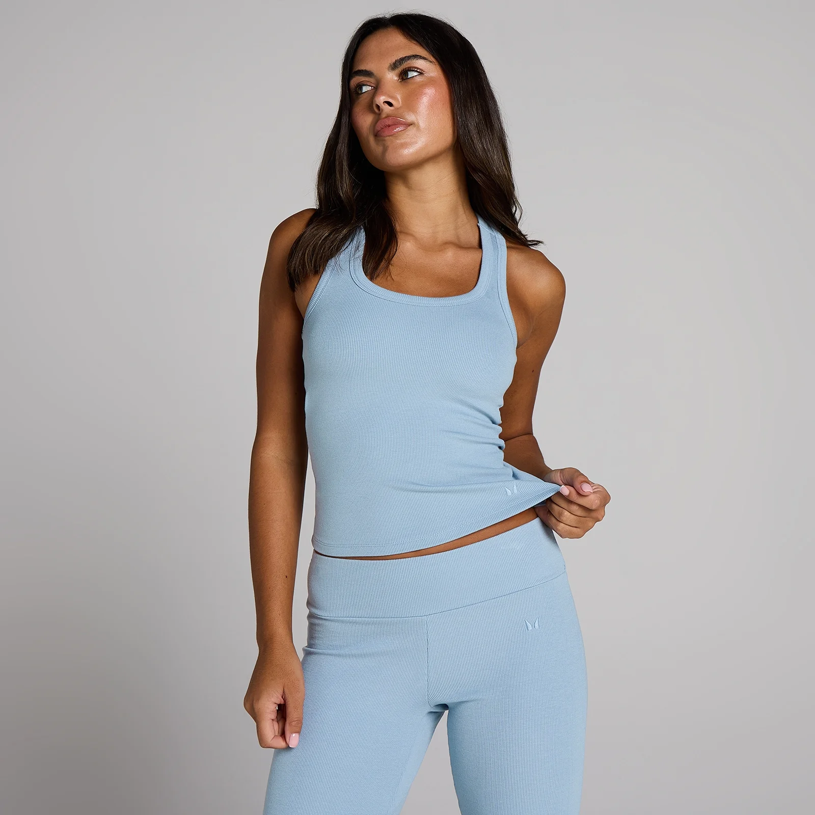MP Women's Ribbed Tank Top With Built in Bra - Denim Blue - M Image 1