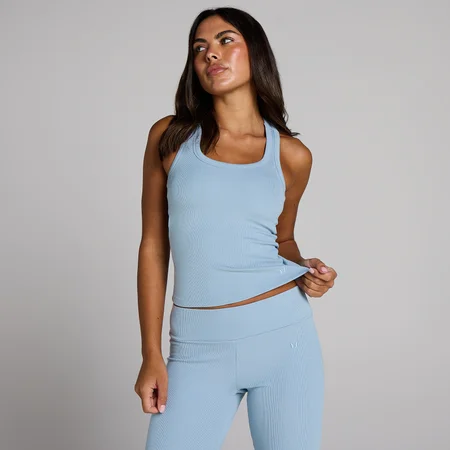MP Women's Ribbed Tank Top With Built in Bra - Denim Blue